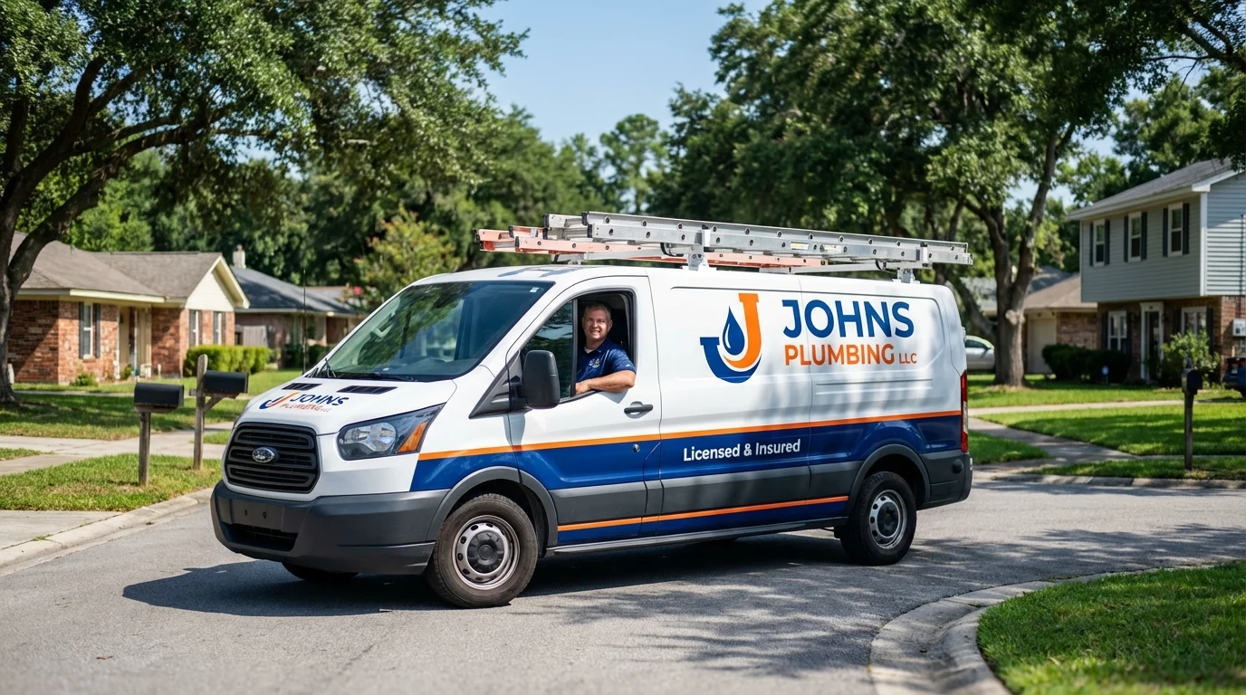 Johns Plumbing LLC service van in Bedford, IA